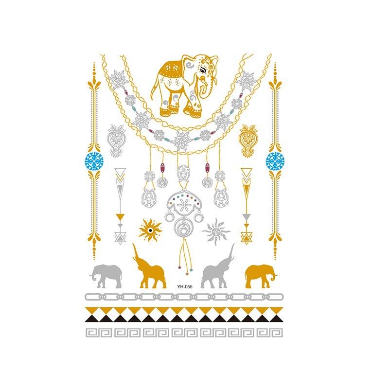 Yh Retro Large Bronzing Tattoo Sticker Waterproof Tattoo Sticker Amazon Set Hot Silver Color Printing Sticker