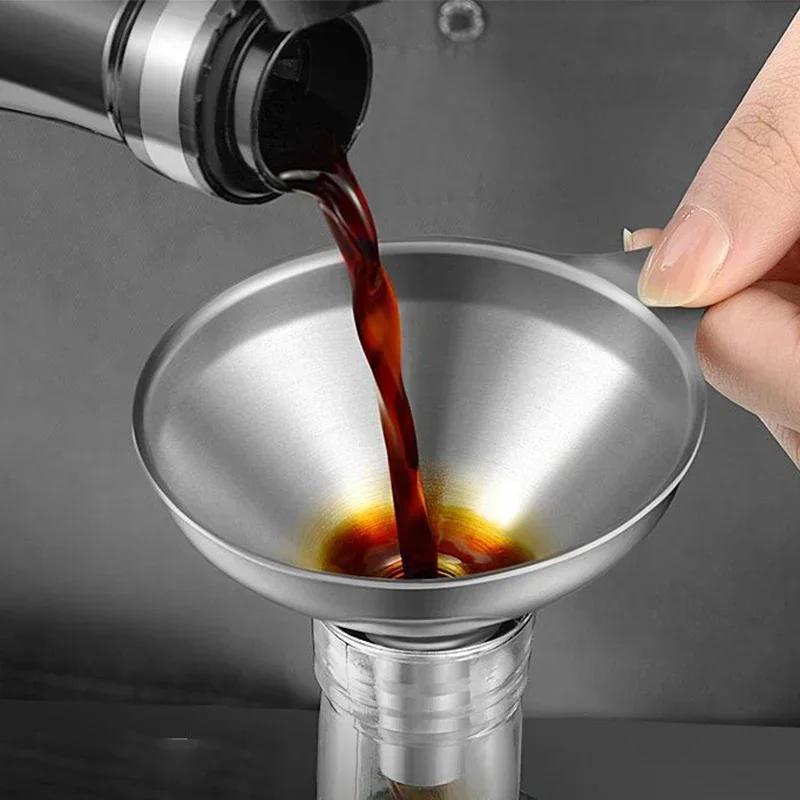 5 STUKS Roestvrij Staal Trechters Set Voedselkwaliteit Metalen Trechters Met Schoonmaakborstel Voor Het Vullen Van Flessen Keuken Olie Vloeistof Filter Gereedschap
