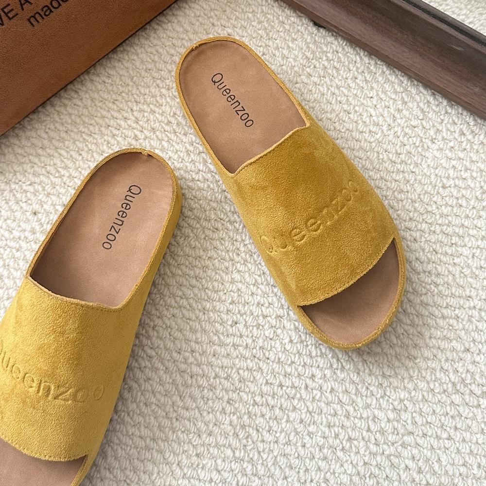 

Новые женские тапочки с закрытым носком, замшевые сандалии, осенние новые ретро-туфли с плоской подошвой и ремешком на пятке 39 жёлтый