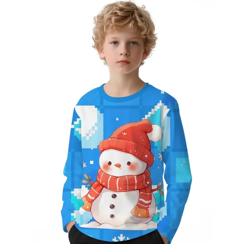 Frühlings- und Herbst-Rundhals-3D-Weihnachtsdruck-T-Shirts Modische lässige langärmlige Kinder-Jungen-T-Shirts