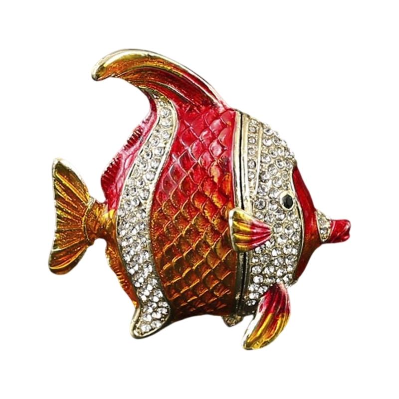 Sturdy Alloy Jewelry Box With Magnetic Closure And Fish Pattern For Travel Storage