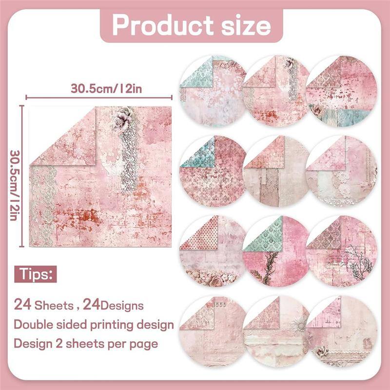 Craft Scrapbook Paper 12X12 Inch,24 Sheets Decorative Double Sided Printing DIY Origami Photo Album