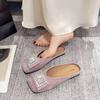 Fashion bag head half slippers women's new summer wear versatile non-slip rhinestone square head flat sandals