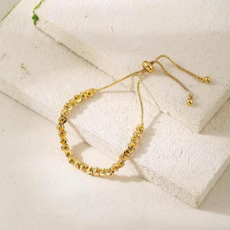 Adjustable Gold Plated Tone Beaded Bracelet Tarnish Resistant Minimalist Fashion Jewelry for Women Daily Wear Gift