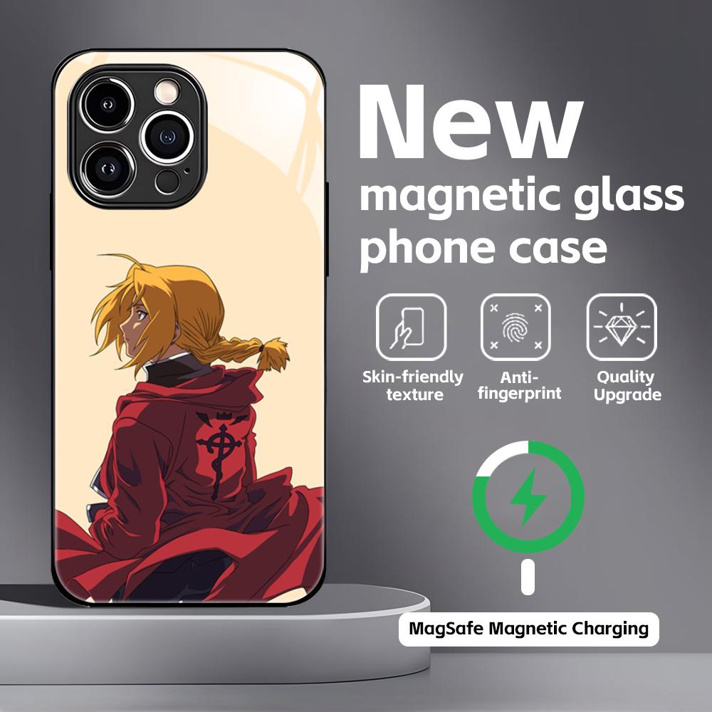 

Fullmetal Alchemist Anime Hot Phone Case For iPhone 16 15 14 13 12 11 X XR XS 8 Plus Mini Pro Max Glass Magnetic Case iPhone 16
