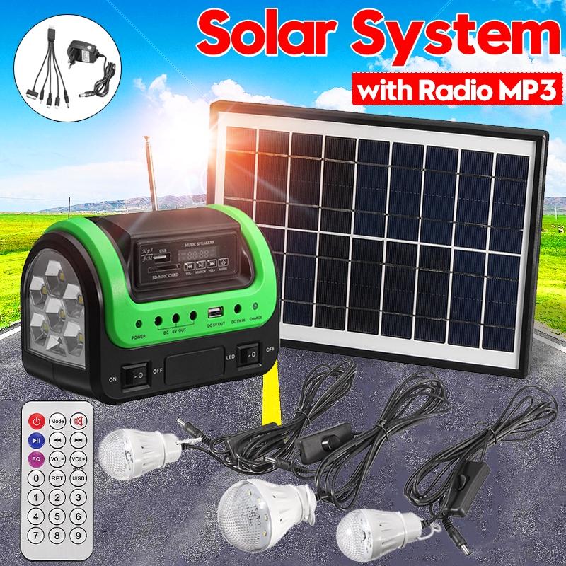 Solar Panel Charging Generator System Power Panel Generator Kit with MP3 Radio Outdoor Flashlight Mobile Power Supply