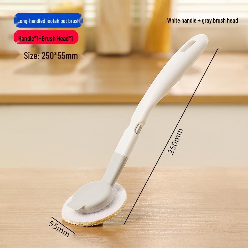 Japanese Loofah Long-Handle Detachable Pot Brush for Stain Removal and Dishwashing