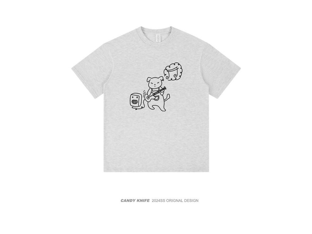 Cartoon Doodle Print Short Sleeve Cotton T-Shirt - Fun & Loose Summer Couple Wear