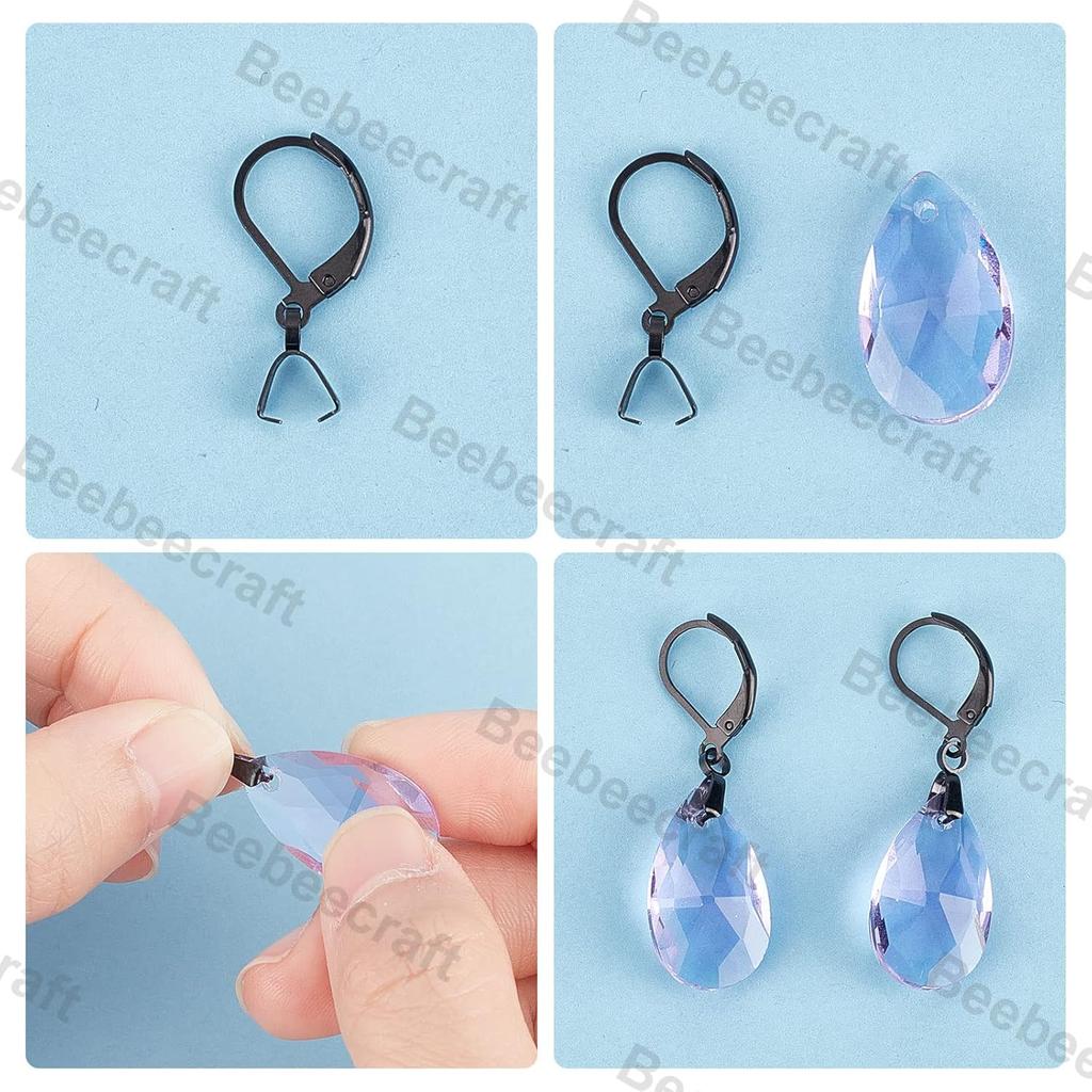 Beebeecraft 1 Box 50 Stück Anhängerverschluss Ohrhaken Edelstahl Klappbügel Ohrring-Zubehör Schwarzes Ohrring-Zubehör für die Schmuckherstellung