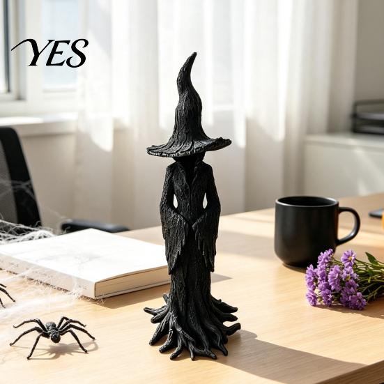Occult Home Accessories for Room Halloween Witch Statue, Resin Gothic Tree Figurine, Vintage Decor Living Space Dark Fantasy Ornament Tabletop,