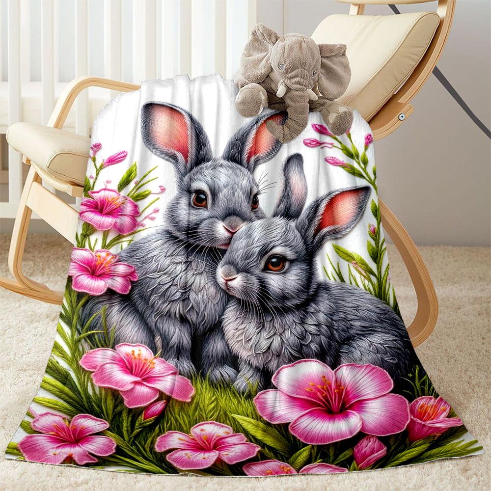 Easter Bunny With Flowers Blanket,Suitable for sofas, offices, travel, living rooms, gift for friends and family,Suitable for all seasons.