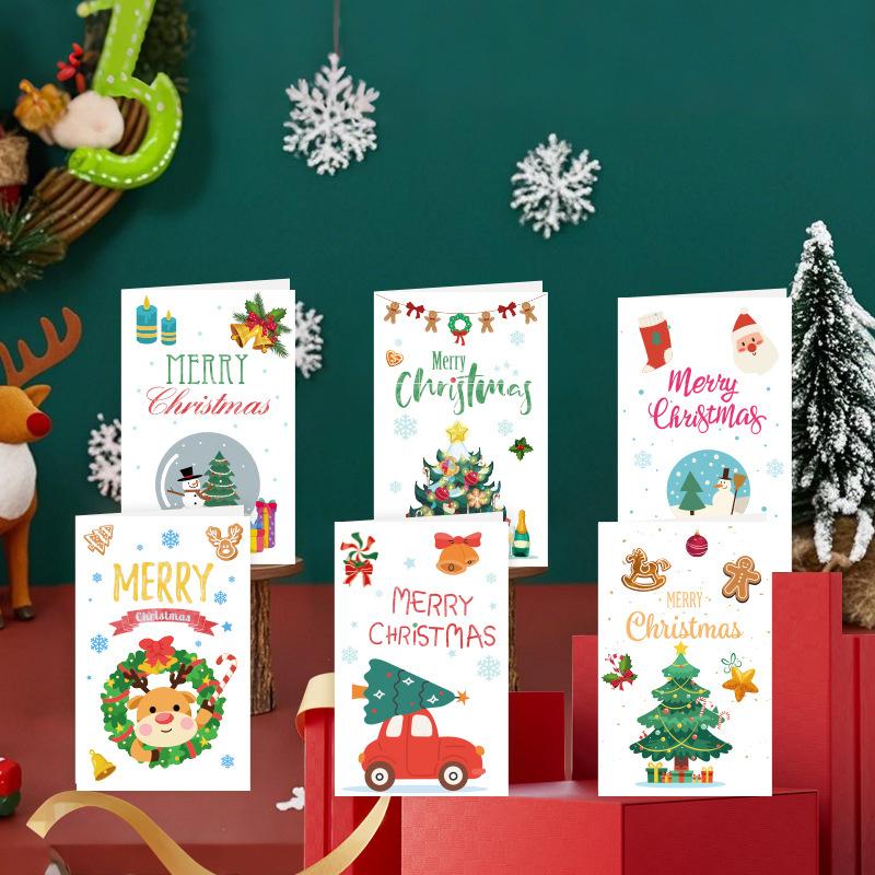6Pcs Christmas Greeting Card Merry Christmas Handwritten Cards For Family Friends Best Wishes Cards Postcards Envelopes Sticker