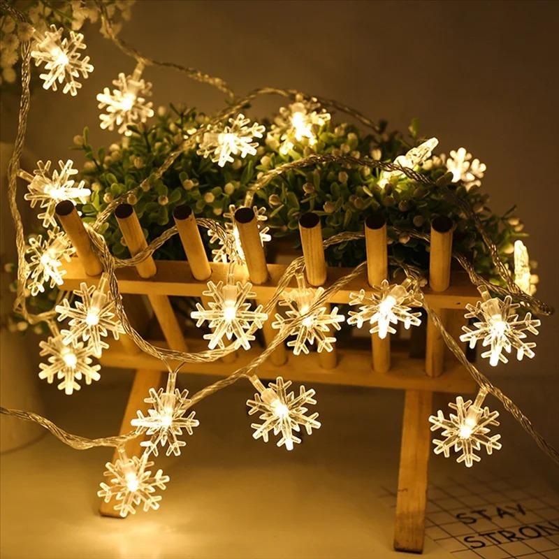 Christmas Snowflake String Lights 10/20/40/80 LED USB Operated Waterproof Fairy Lights Bedroom Garden Party Decoration