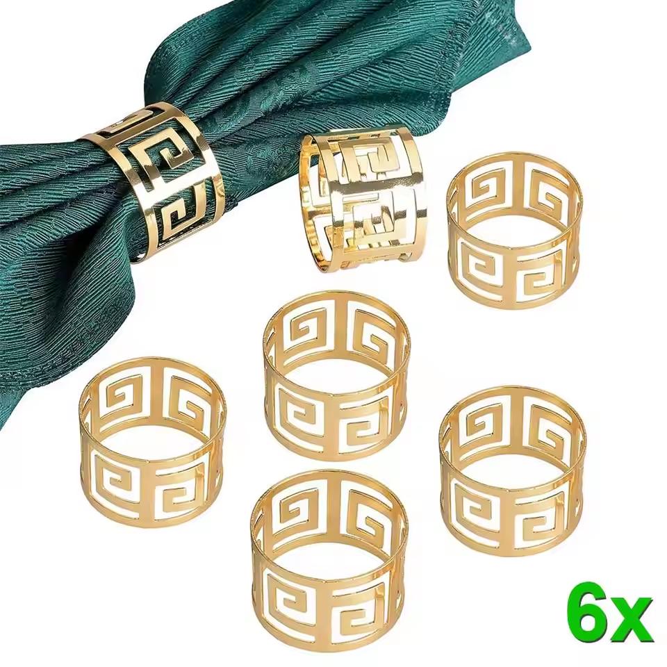 6pcs Gold & Silver Napkin Rings Wedding Serviette Ring Alloy Table Napkin Holder Hotel Western-style Food Table Craft Decoration