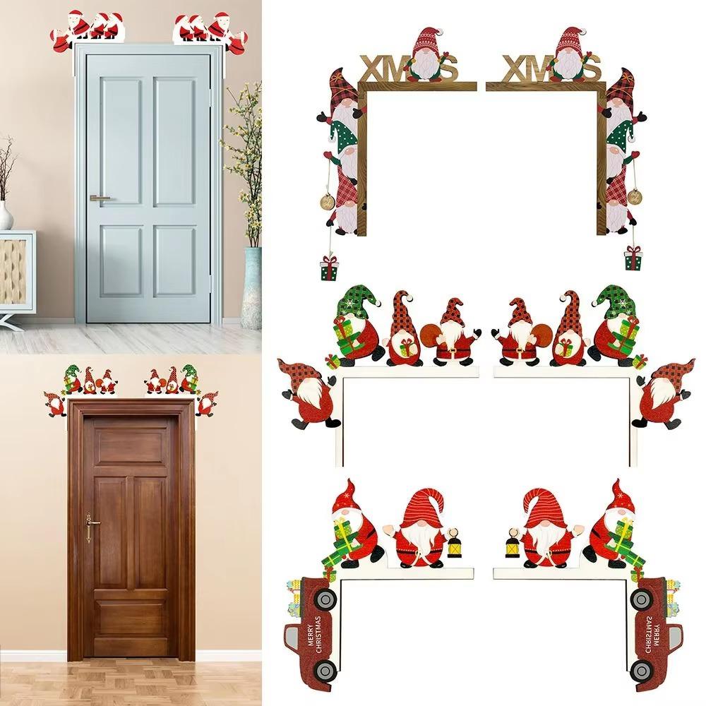 1 Pair Wooden Craft Christmas Door Frame Decorative Faceless Old Man Pendant  Window