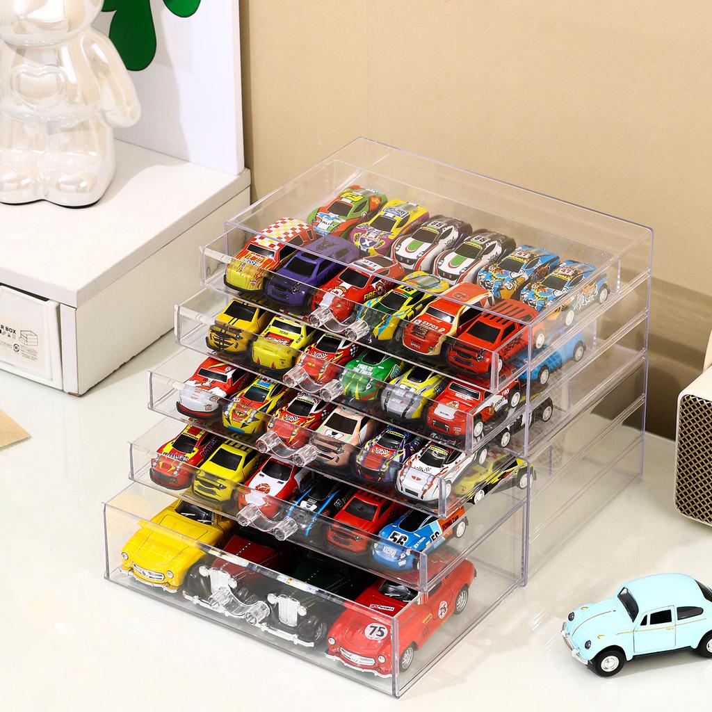1pc Stackable Toy Car Storage Box Drawer Desktop Car Model Toy Organizer Acrylic Transparent Dustproof Organizer