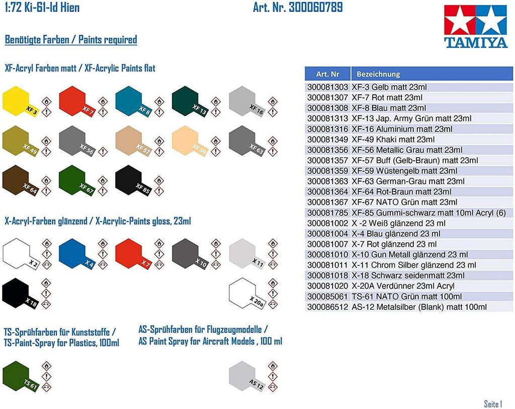 Tamiya Warbird Collection Japanische Armee Kawasaki Typ 3 Jäger Hien Typ 1 Ding Plastikmodell 60789 1/72 Nr.89