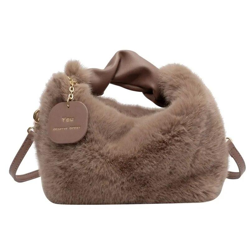 2026 Fashion Soft Plush Half Moon Crossbody Bags for Women Designer Fluffy Faux Fur Lady Handbags Luxury Small Tote Female Winter Purses