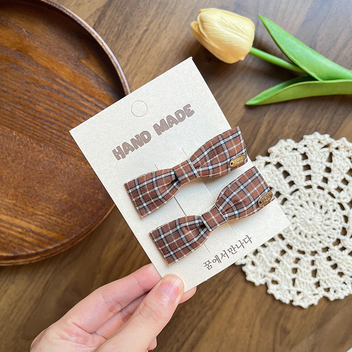 Korean Style Handmade Plaid Bow Hair Clip for Girls - Coffee Color