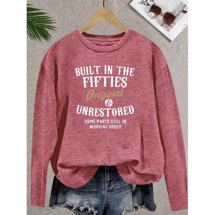 Women s Casual Elegant Style Fashionable Retro Letter Print Pattern Casual Round Neck Long Sleeve for Spring, Summer, Autumn, and Winter T S