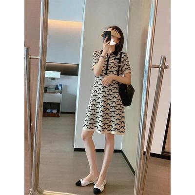 French Jacquard Polo Bubble Sleeve Knit Dress