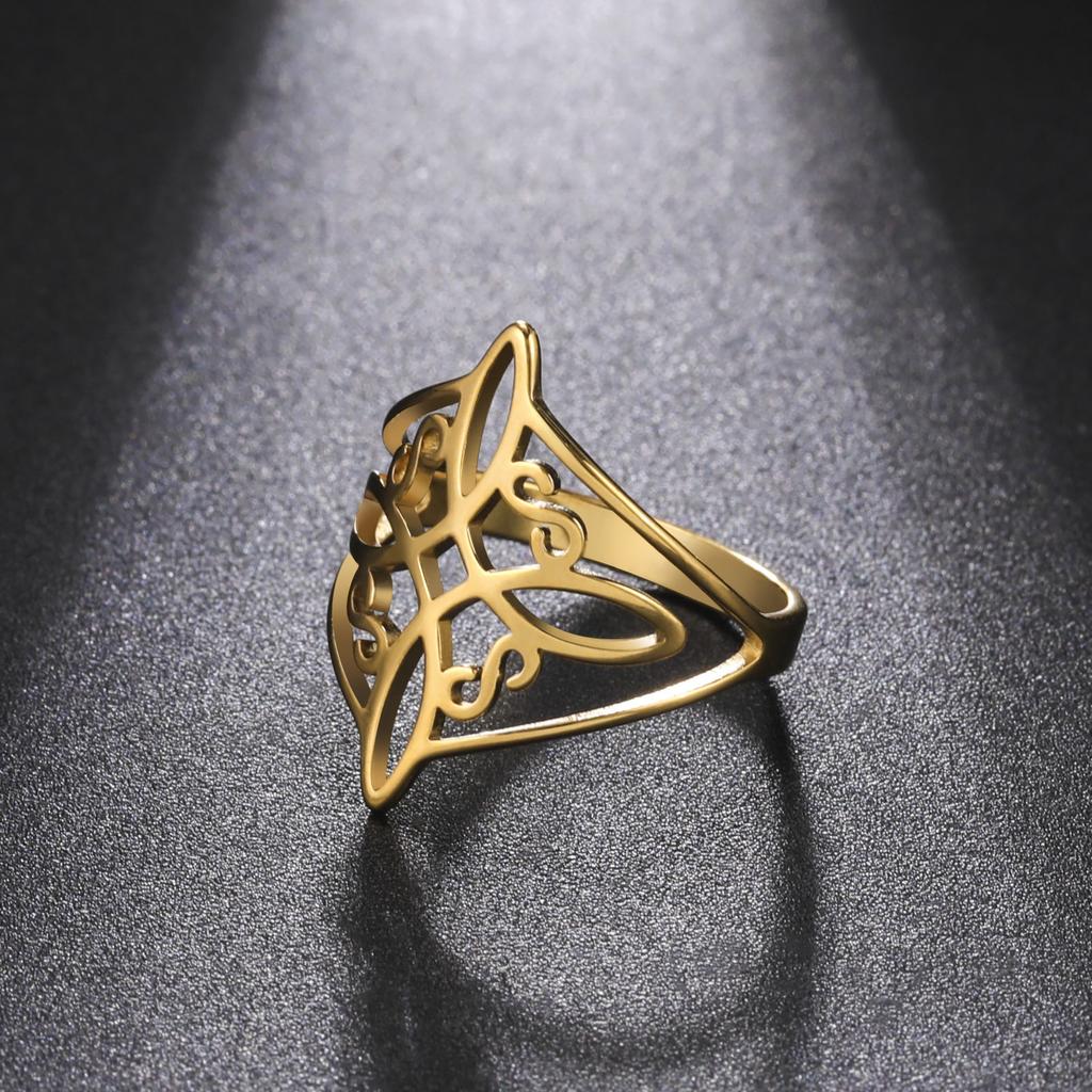 Witch Knot Ring Stainless Steel Gold Witchcraft Amulet Protection Finger Rings Wiccan Cross Celtics Knot Jewelry