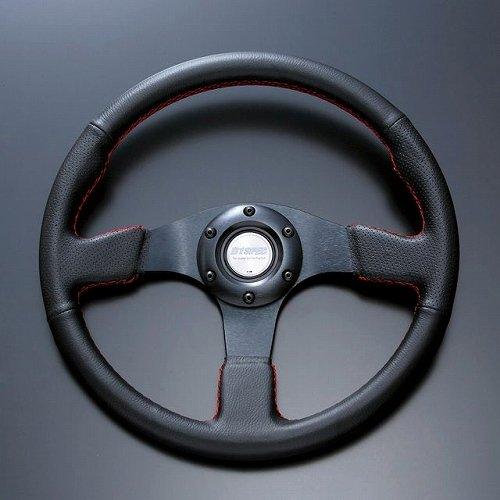 Fortune FLAT-R PVC leather steering wheel 33mm with red stitching