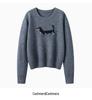 Women's Korean Style Black Dog Jacquard Cashmere Knit Sweater - Slimming, Warm, and Loose Fit for Autumn/Winter