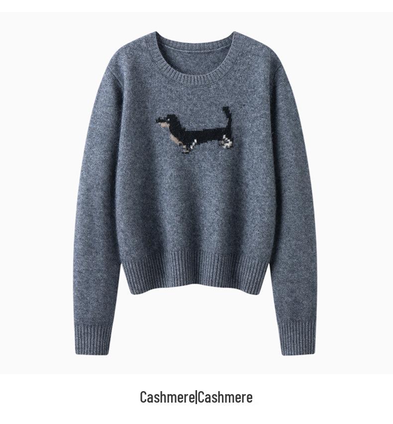 Women's Korean Style Black Dog Jacquard Cashmere Knit Sweater - Slimming, Warm, and Loose Fit for Autumn/Winter