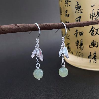New Chinese-style Hetian Jade Jade Bamboo Leaf Ear Hook Female National Style Girl New Ear Decoration