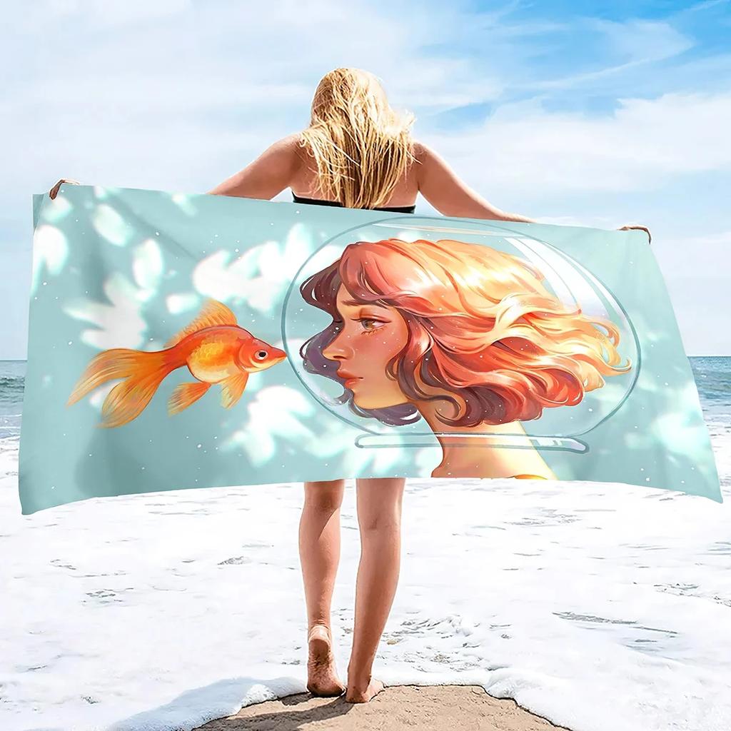 Vibrant Goldfish Bath Towel - Ocean Life Design, Soft Absorbent, Perfect for Summer Relaxation, Adds Color to Your Beach Days