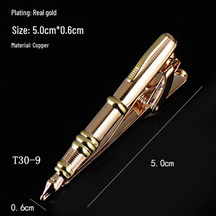 In-Stock Creative Metal Bullet Pen & Tie Clip Combo - Two-Tone Fountain Pen with Sailboat & Airplane Design