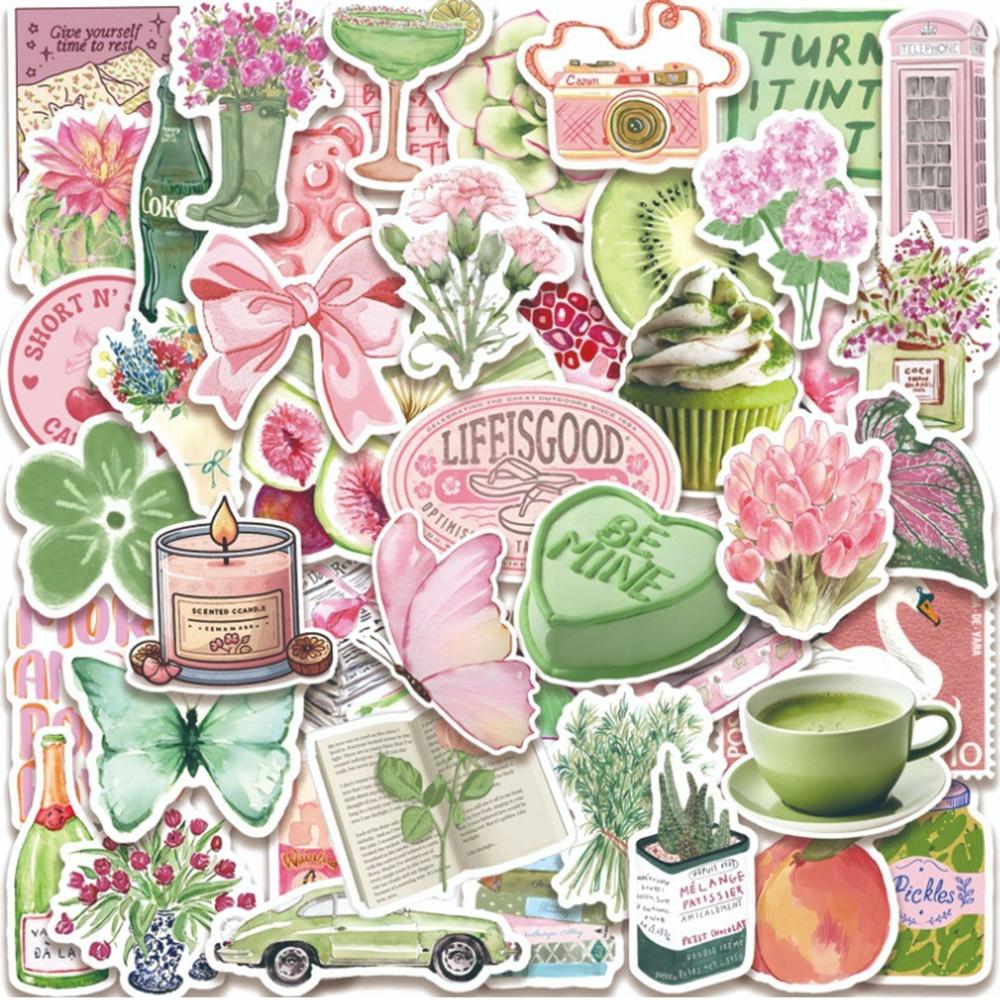10/50 Stück Rosa Grüne Vintage Aufkleber Ästhetisch Cottagecore Matcha Aufkleber Scrapbooking Notizbuch Gepäck Laptop Skateboard Aufkleber