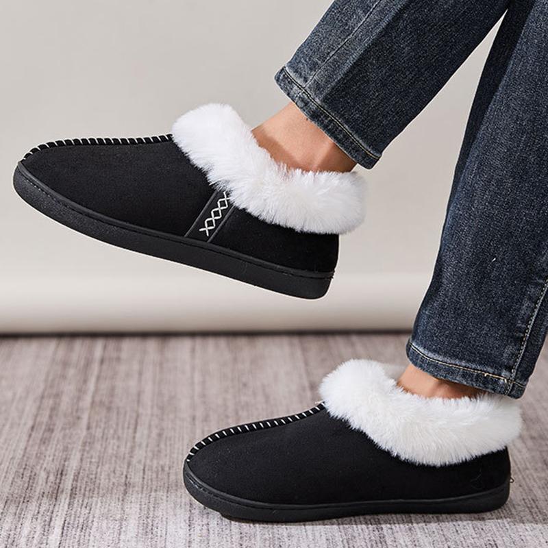 Fashion Faux Fur Cotton Slippers for Women Sewing Slip On Non Slip Plush Slippers Woman Soft Bottom Warm Cotton Shoes Mujer