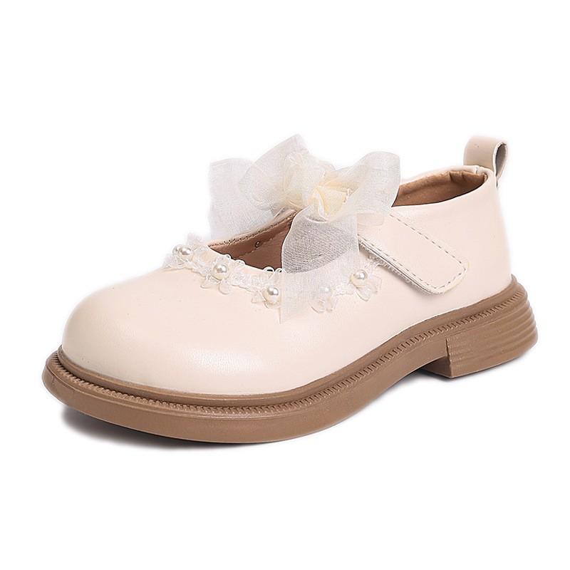 Girls Princess Shoes 2026 White Low-Heel Dress Kids With Bow Soft Rubber Sole Closure
