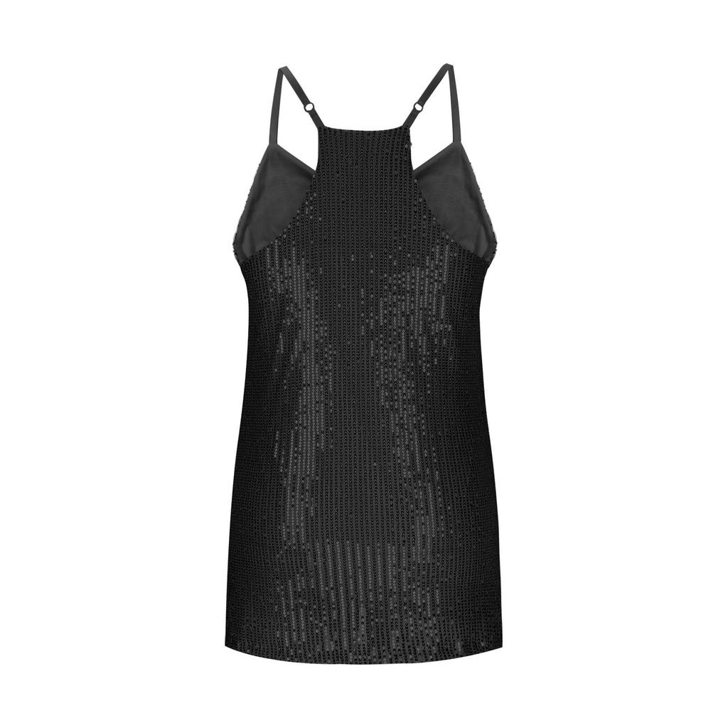 Damen Mode Lässig V-Ausschnitt Ärmellos Pailletten Tanktop Leicht Party Clubwear Bluse Sommer Stil