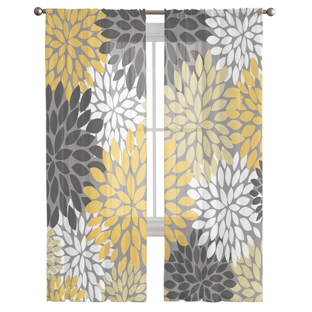 Perdele din tul cu flori galbene de culoare vintage Dahlia pentru sufragerie perdele transparente pentru dormitor perdea fereastră de bucătărie