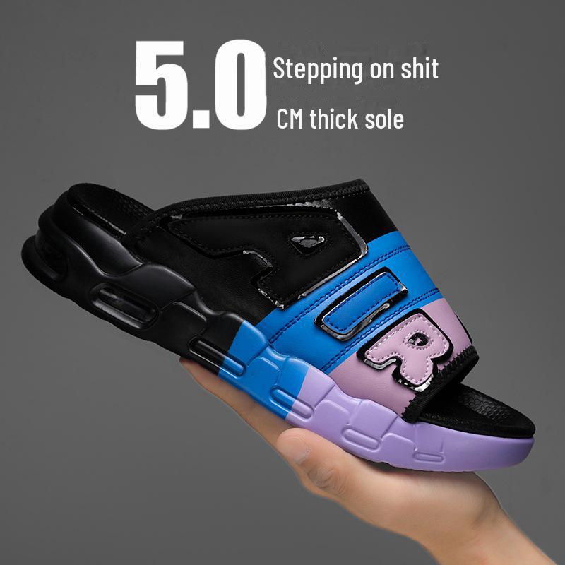 

Мужские шлепанцы с толстой подошвой и воздушной подушкой: Летние повседневные спортивные сандалии 47 чёрный/синий