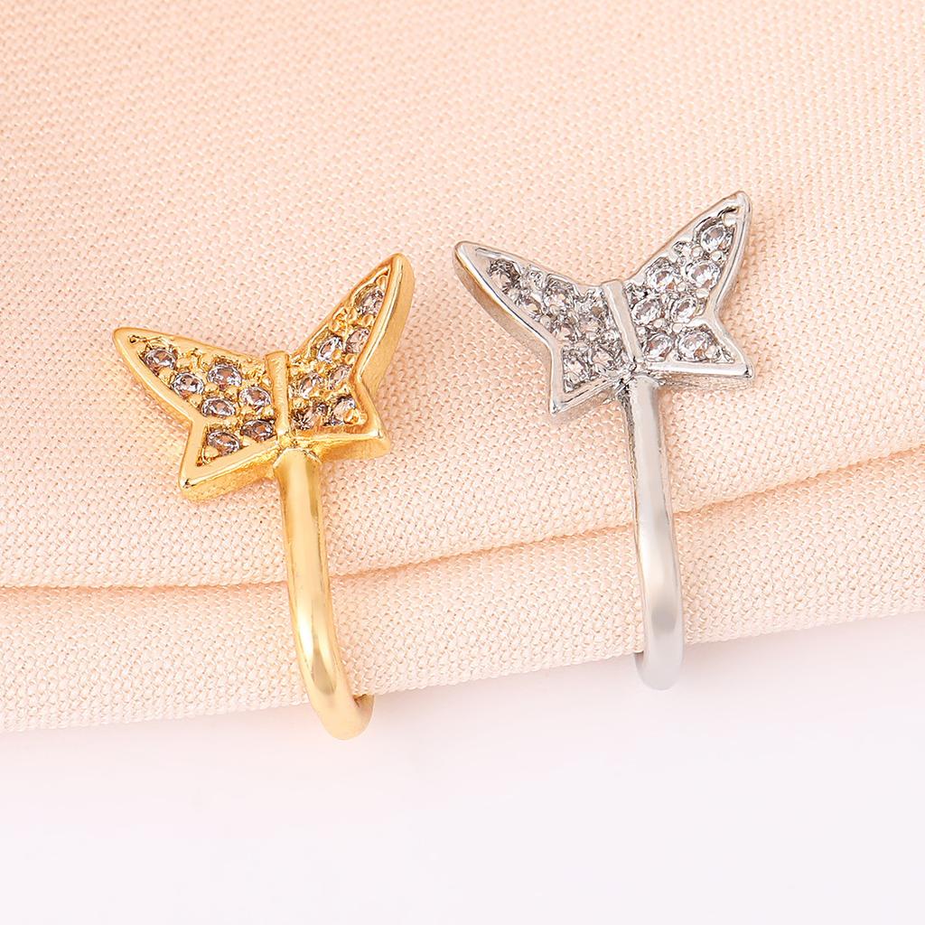 Fashion Zircon Nose Ring Butterfly U Shape Nose Clip No Piercing Gold Nose Stud for Women