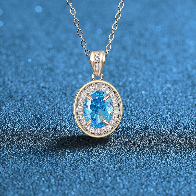 S925 Rose Gold-Plated Egg-Shaped Multicolor Ice Flower Pendant 925 Sterling Silver аквамарин