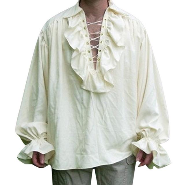 Mens Long Sleeve Lace Up Shirt Cosplay Prince Drama Stage Costume Tops