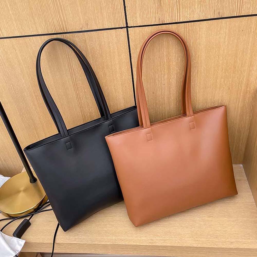 Anti-splash Water Soft PU Tote Bag Large Capacity French Underarm Bag Solid Color Handbag  School