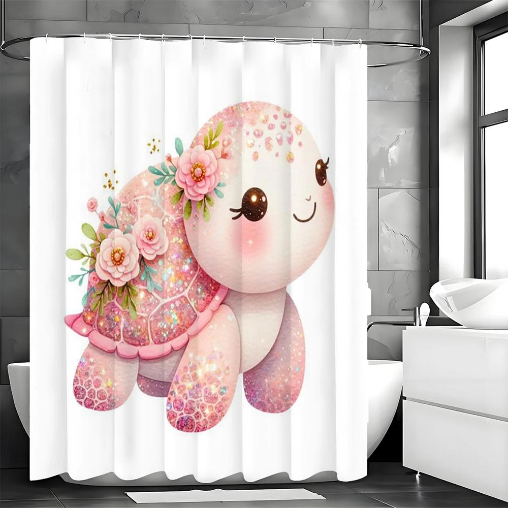 

Pink Cute Turtle Floral Shower Curtain, Bathroom Decorative Shower Curtain, Waterproof Shower Curtain With Hooks W60H190(CM)-1 Pcs
