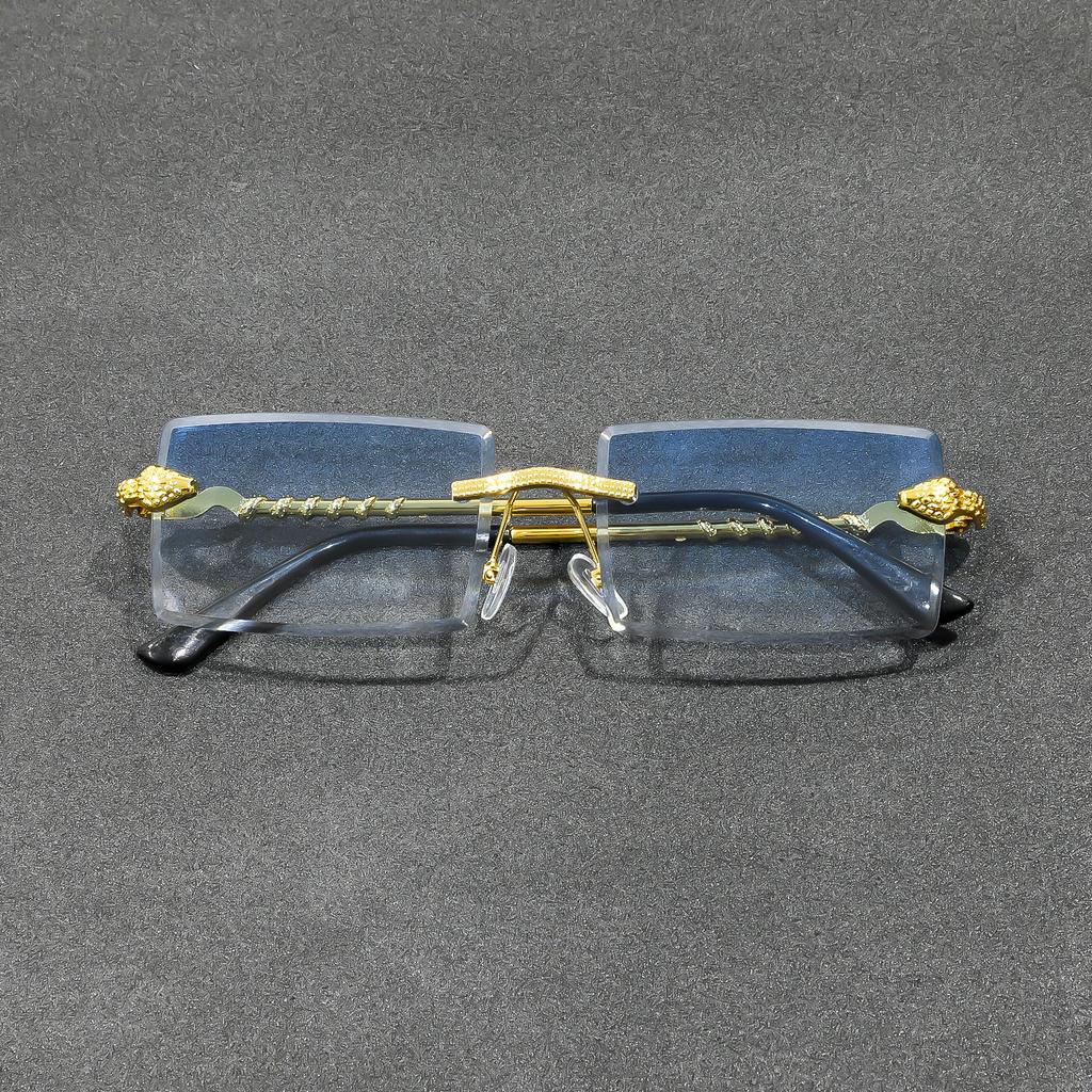 Rimless Rectangle Sunglasses Men Metal Gradient Gray Lens Big Frameless Sun Glasses Women UV400
