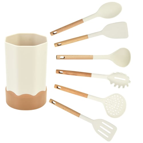 

Huaniun 7-Piece Silicone Kitchen Utensil Set, Includes Spatula, Spoon, Tongs, Scratch-Resistant Cookware, Heat-Resistant, and Storage