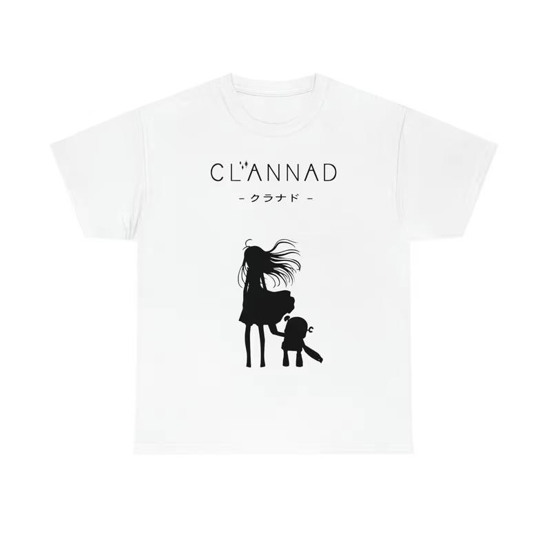 2026 Summer Anime CLANNAD Oversized Silhouette Print Casual Street Style White T-Shirt 4XL