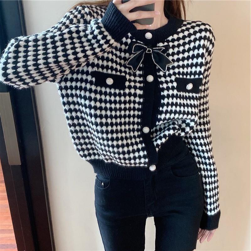 Women S Knit Cardigan Sweater Round Neck Bow Decor Casual Loose Fit Outerwear