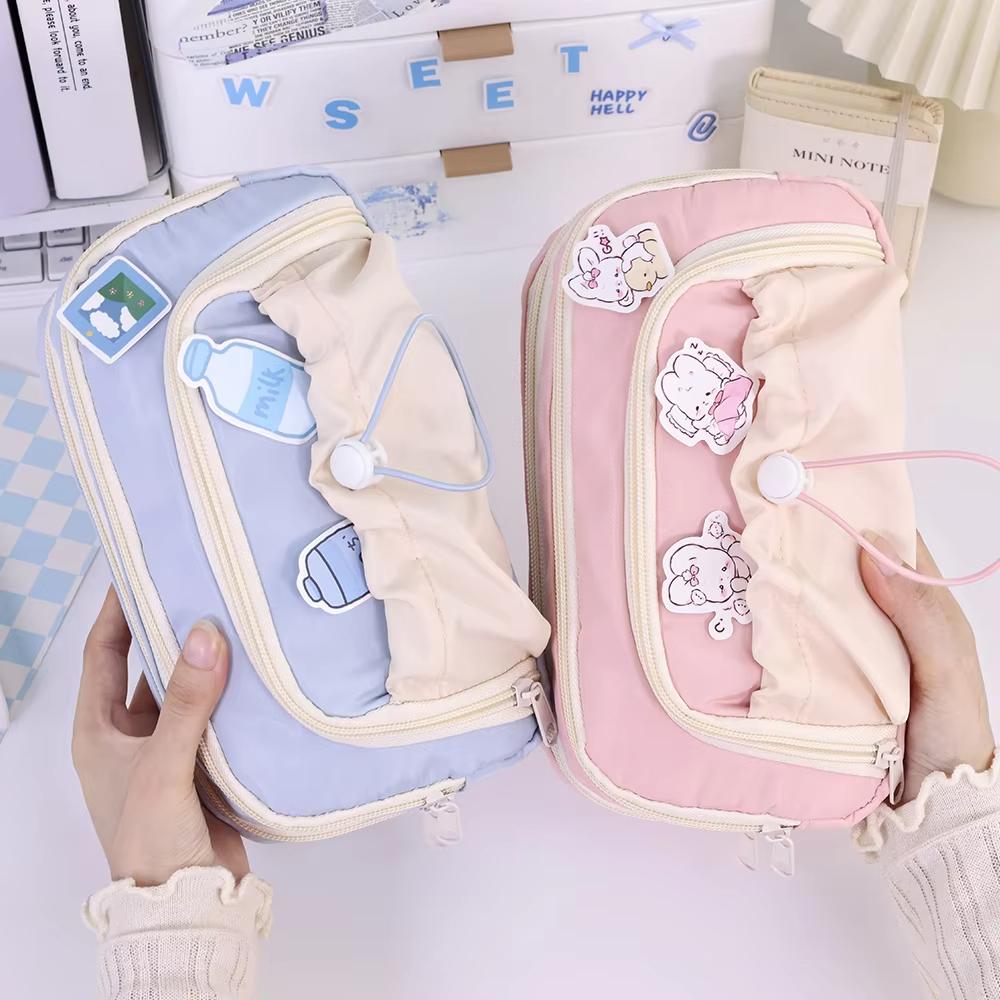3 Layers Large Capacity Pencil Bag Aesthetic Pen Case Big Stationery Bag Zipper Pencil Pouch Children Pen Bag School Supplies