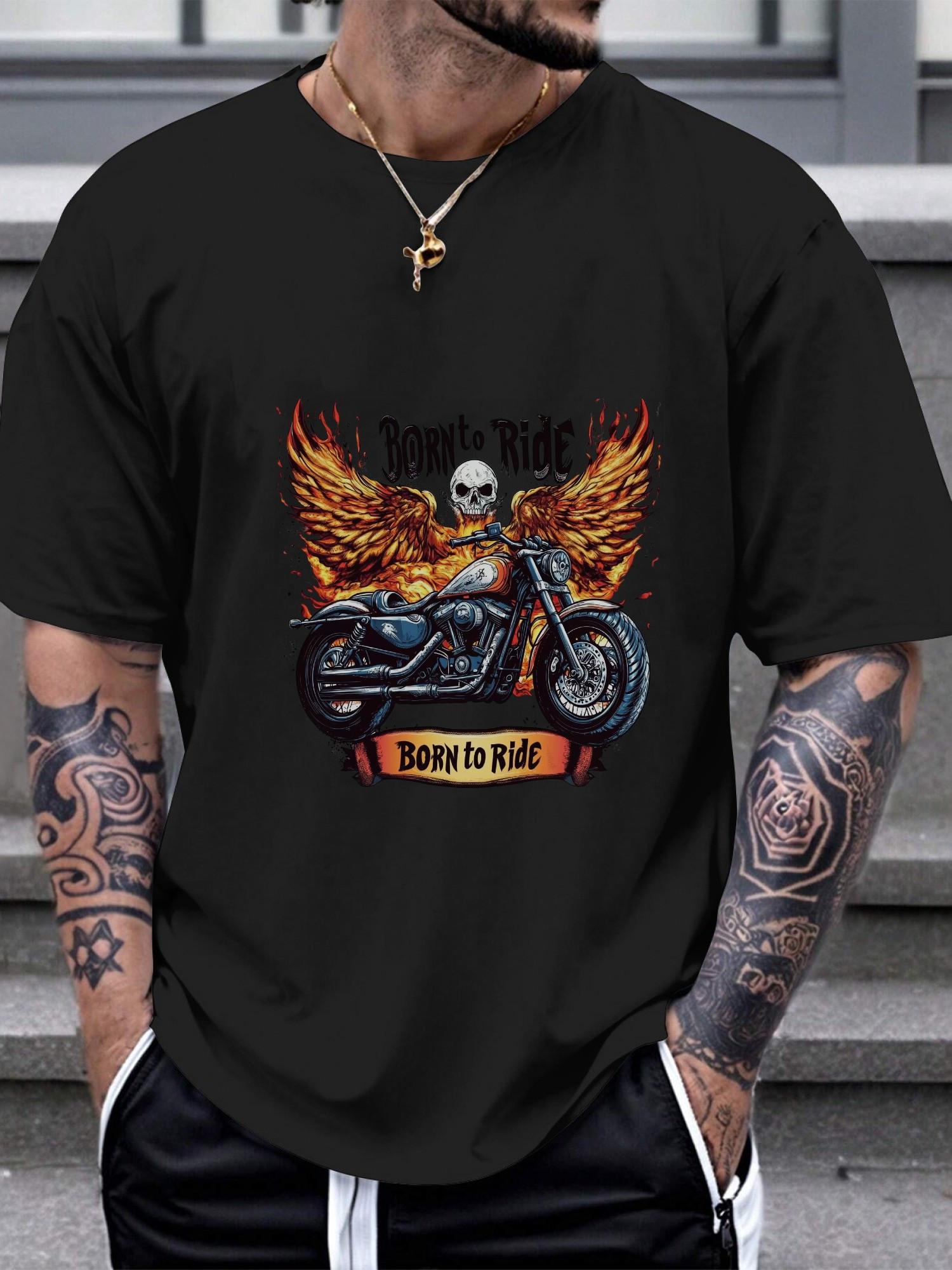 Born to Ride Biker Lives Matter Graphic T-shirt - 180g Heavyweight Cotton Crew Neck Short Sleeve Tee with Skull & Motorcycle Design XXL