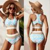 Large Size Split Swimsuit Women's European and American High-end Sense Huludao Swimsuit Printed Zipper Bikini Swimsuit